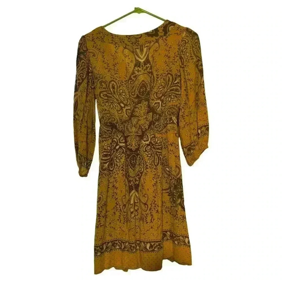 Angie Boho Mustard Yellow Long Dress Ethnic Print Ruffled Hem  Women Size Small - Picture 5 of 6